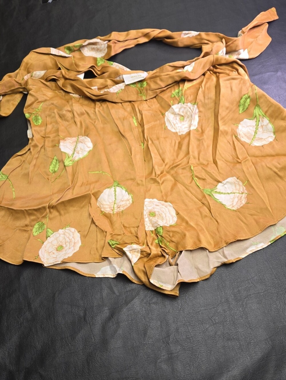 Anthropologie Mustard Floral Tie-Waist Shorts